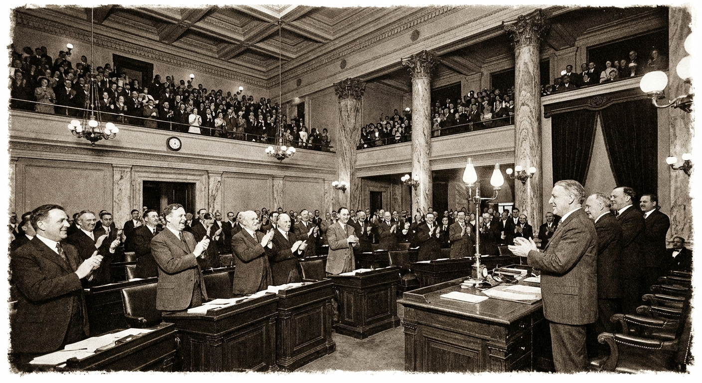 The Municipal Chamber erupts in applause as the Veridan Corridor Tramway Expansion is approved