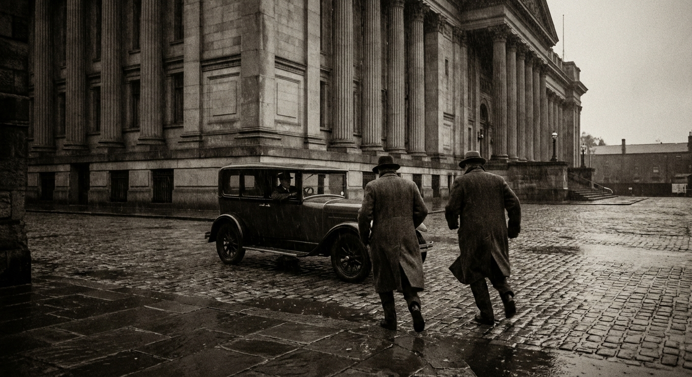 Gerald Ashcroft's motor car waits in the Constabulary carriage yard on Thursday morning