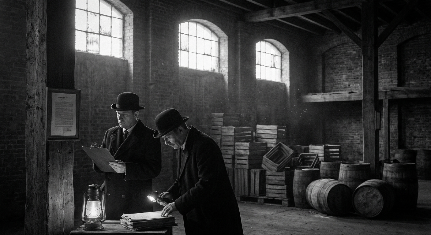 Audit inspectors examine documentation at a Docklands warehouse on Saturday