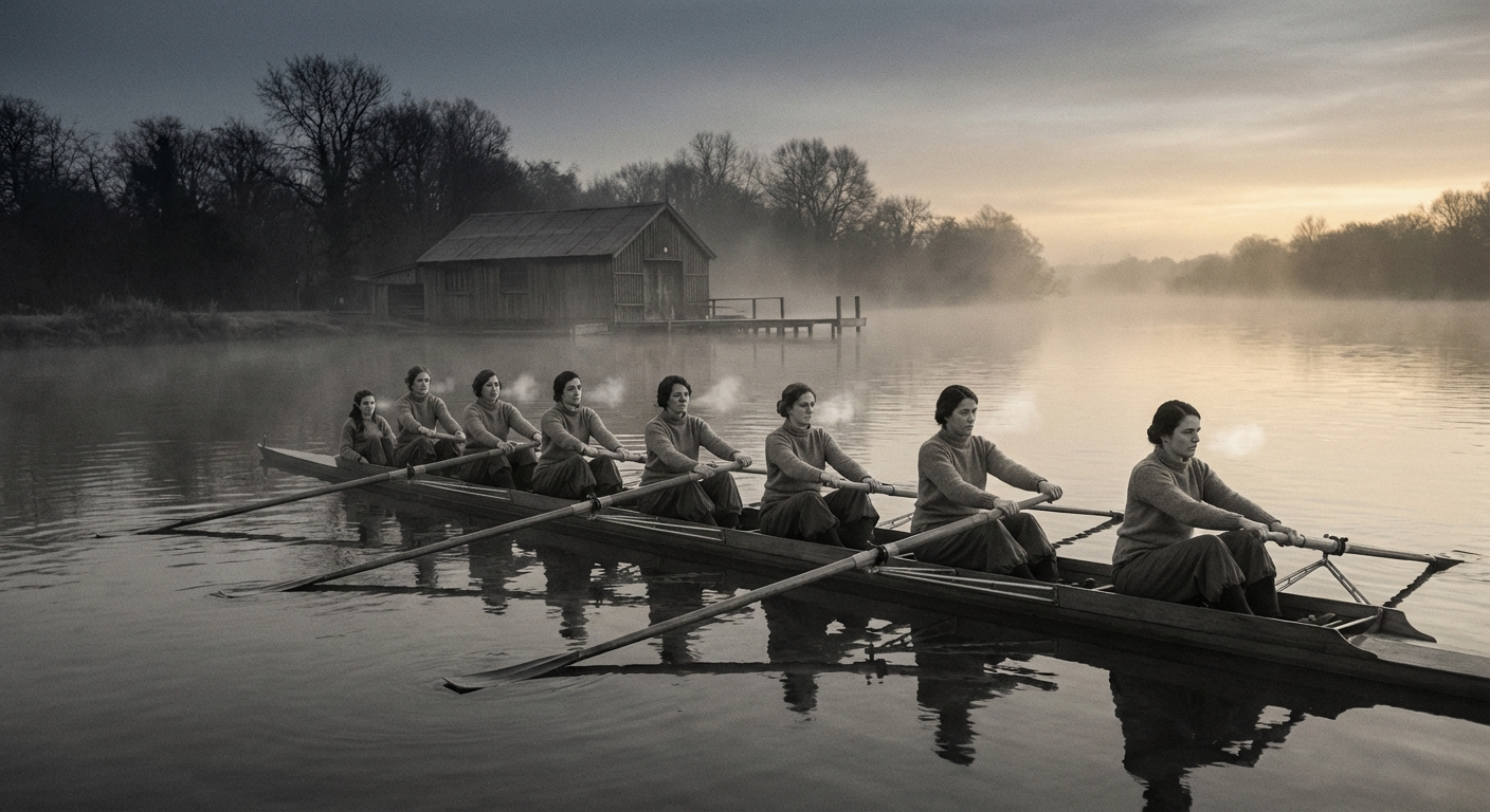 The Bobington Ladies' Sculling Club on the Ashwater at dawn