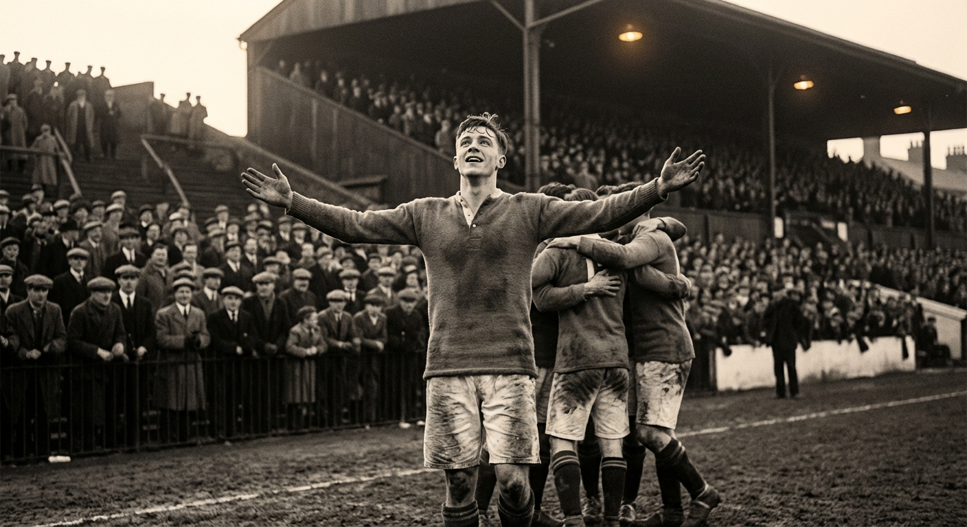 Theo Harwick celebrates his 84th-minute winner at the Coalfield Ground