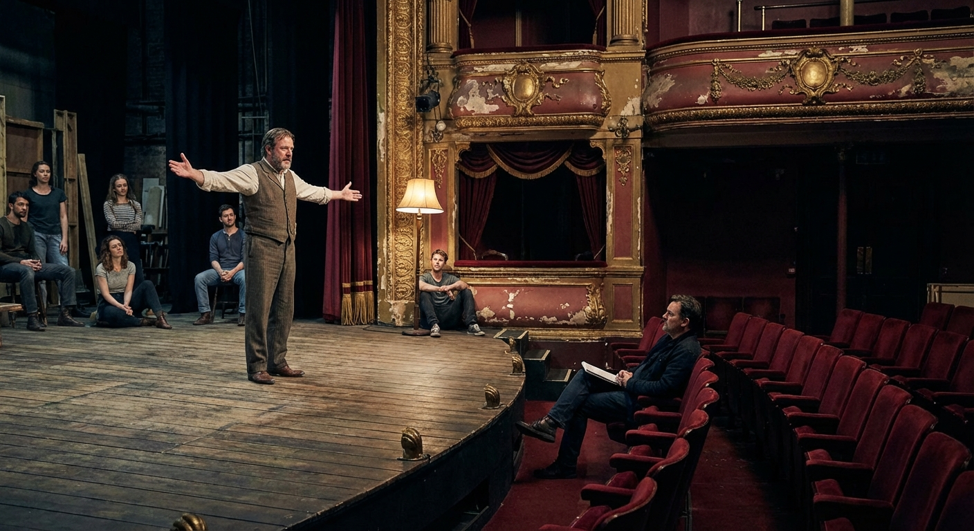 Rehearsals at the Bellvue Theatre, where The Lamplighter's Oath is taking shape for its April opening