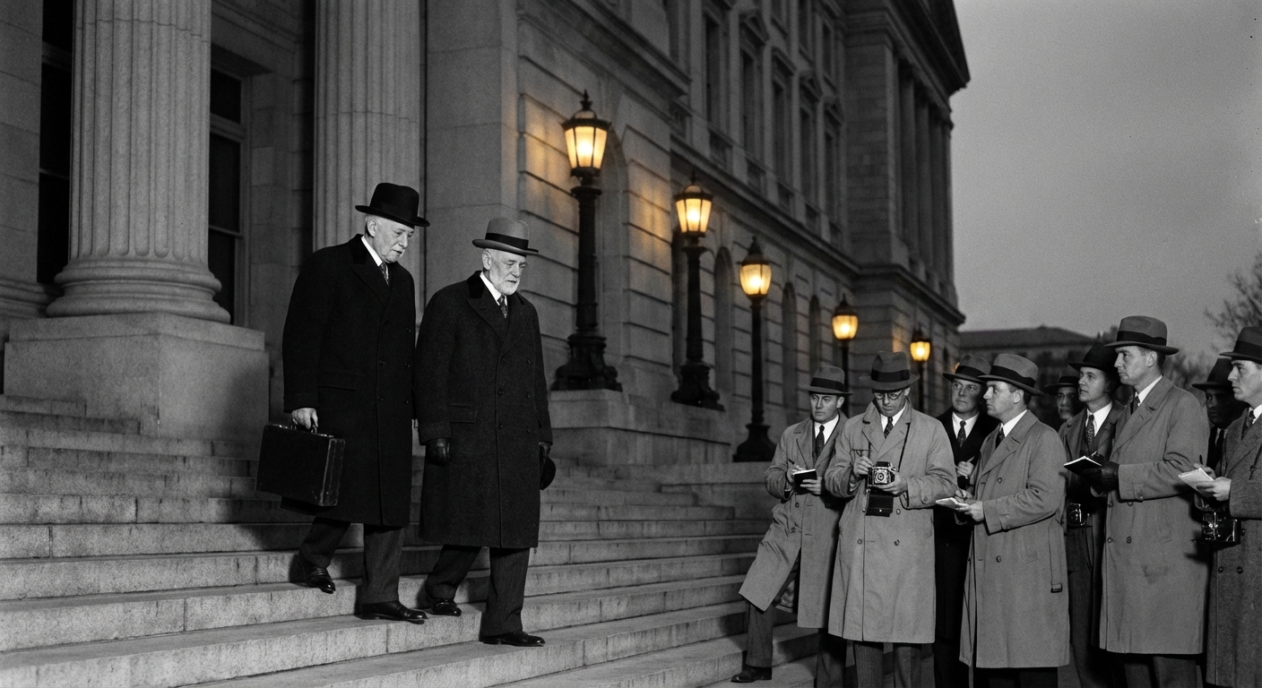 Sir Duncan Hale and Count Viktor Soren depart the Foreign Office on Chancery Row after Thursday's historic fourth session