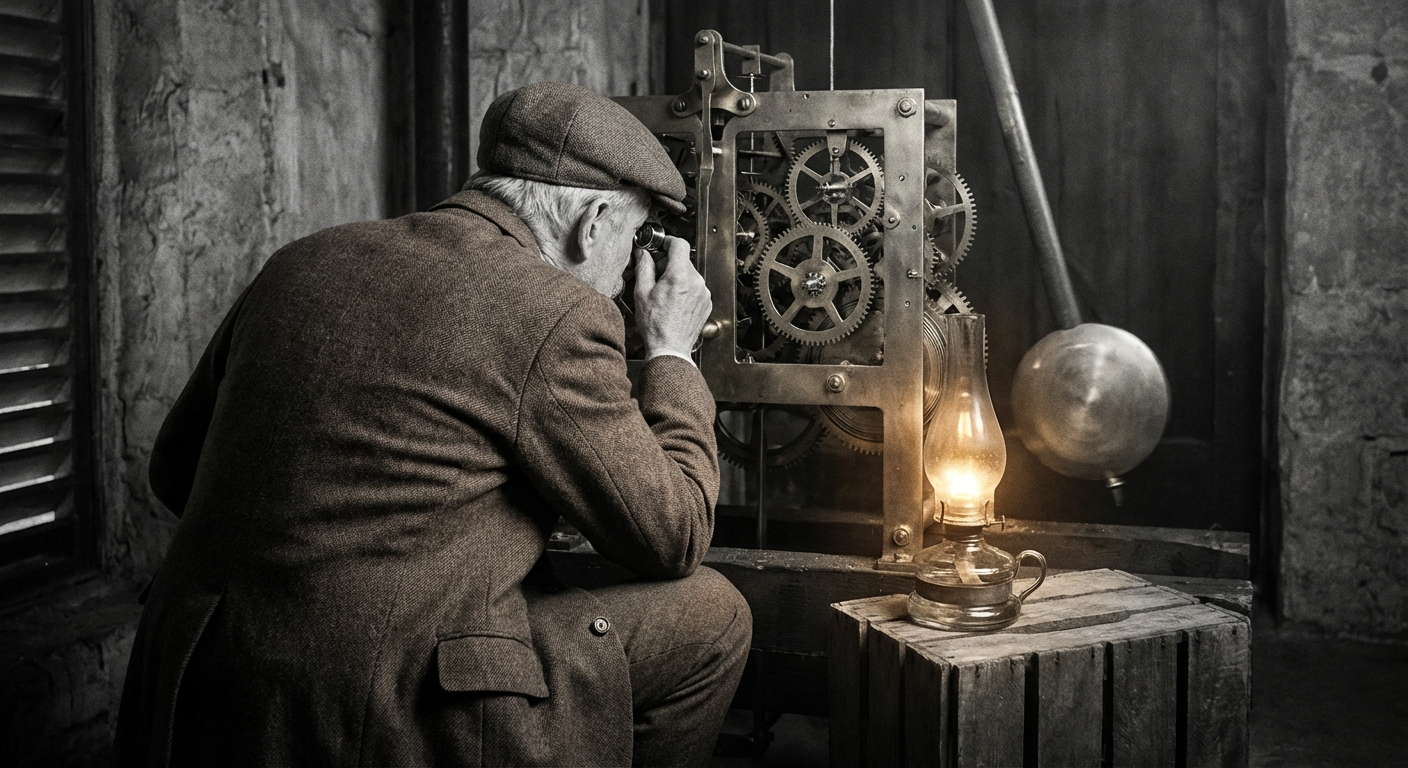 Desmond Quirke examines the escapement of the Municipal Chamber clock on Friday morning