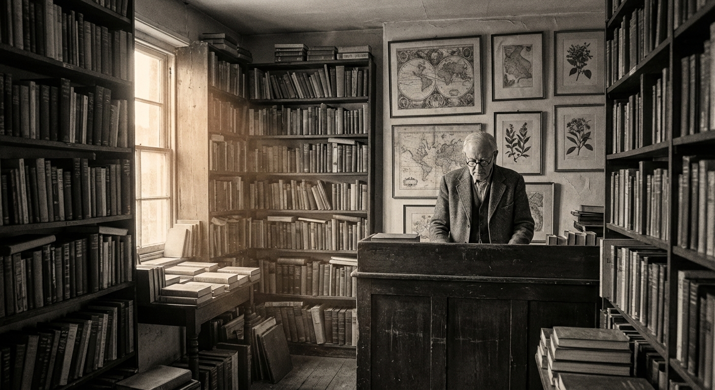 Cedric Fowler among the shelves at Fowler's Books, 12 Threadneedle Street