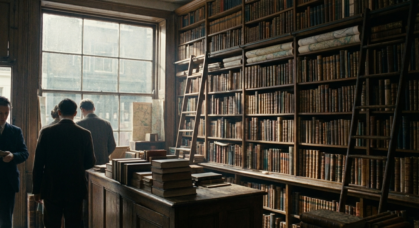 The shelves of Fowler's Books, Threadneedle Street — fourteen thousand volumes awaiting their readers