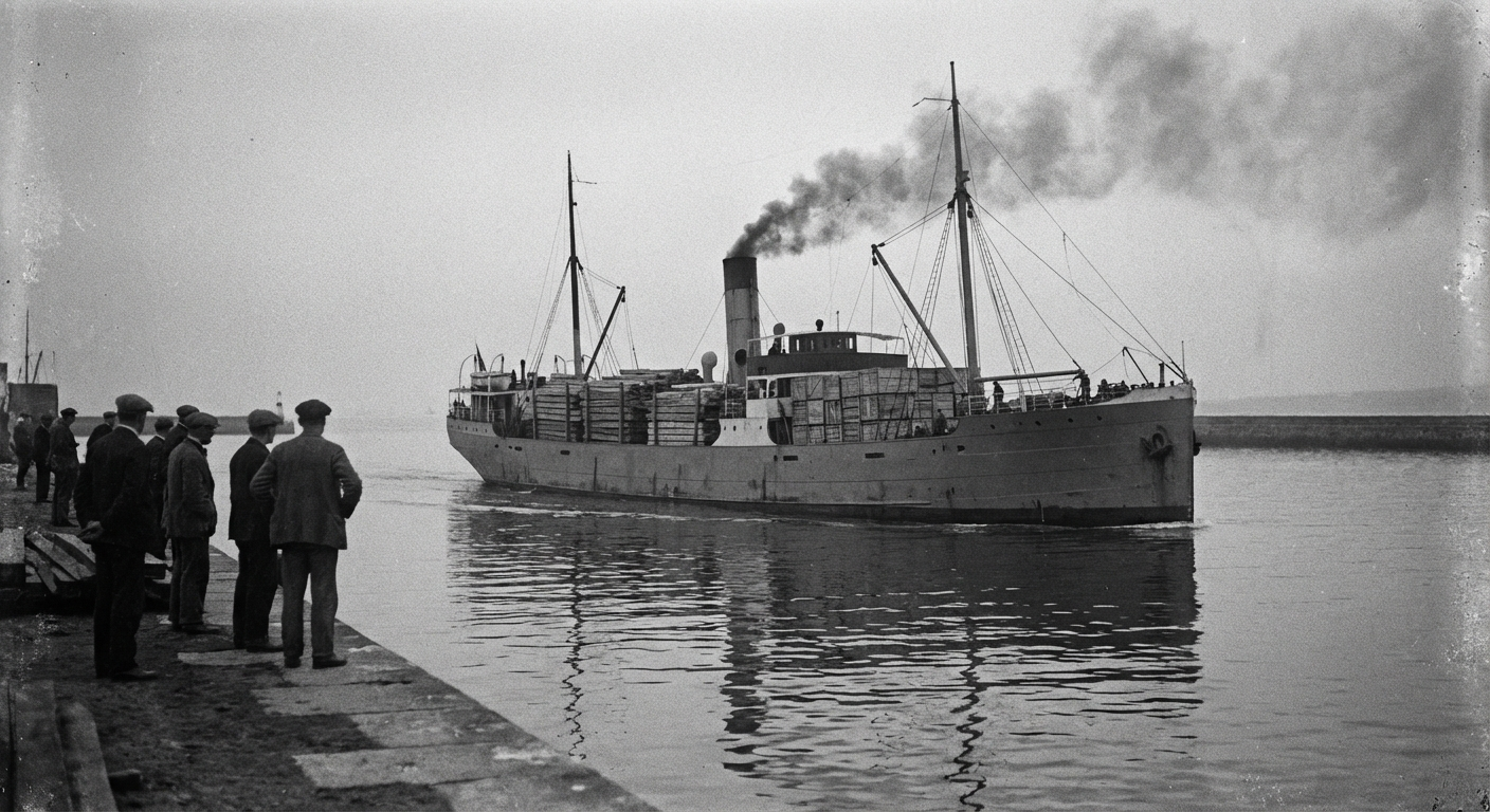 The Kestrel clears the outer breakwater at Port Caravel, bound for Thessara