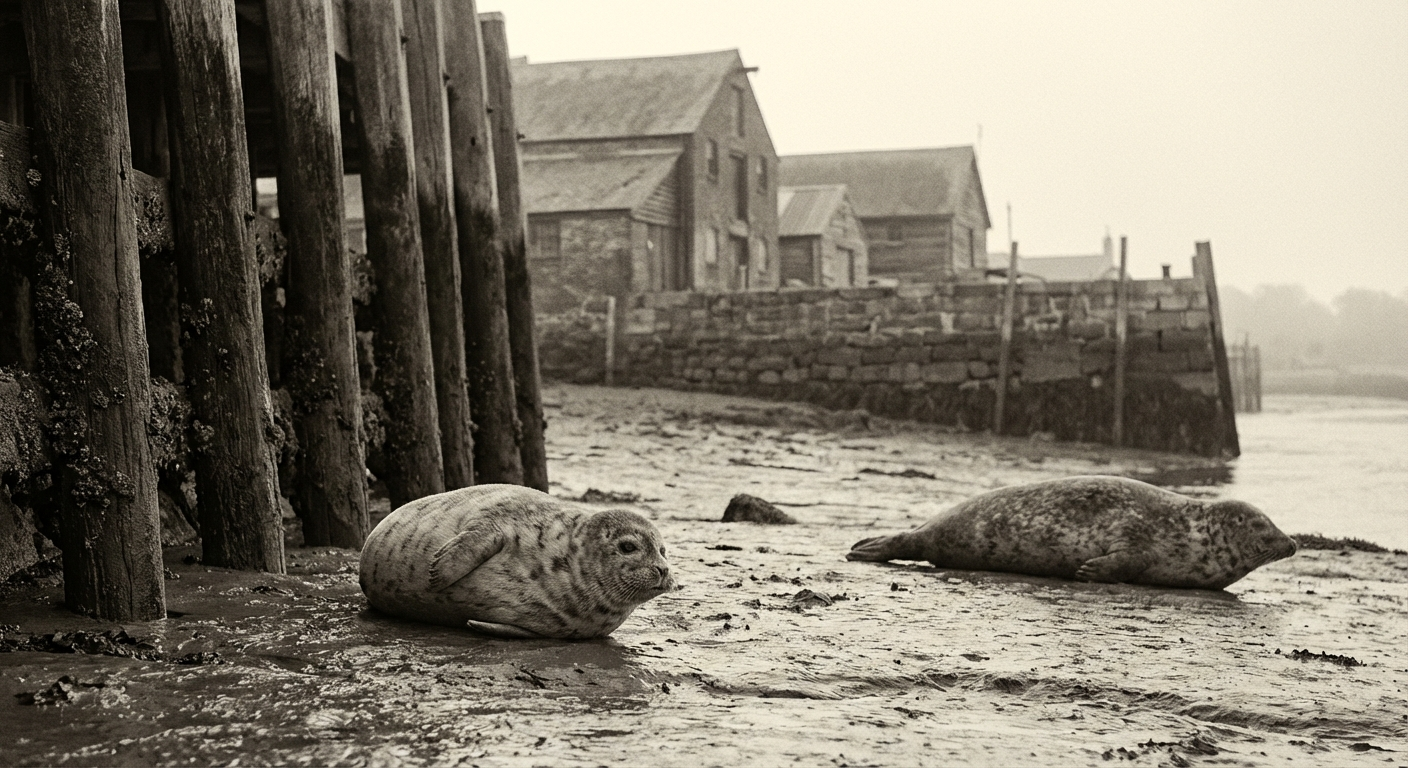 The seal pup on the mudflats below Bramblegate Steps, near the conduit outfall