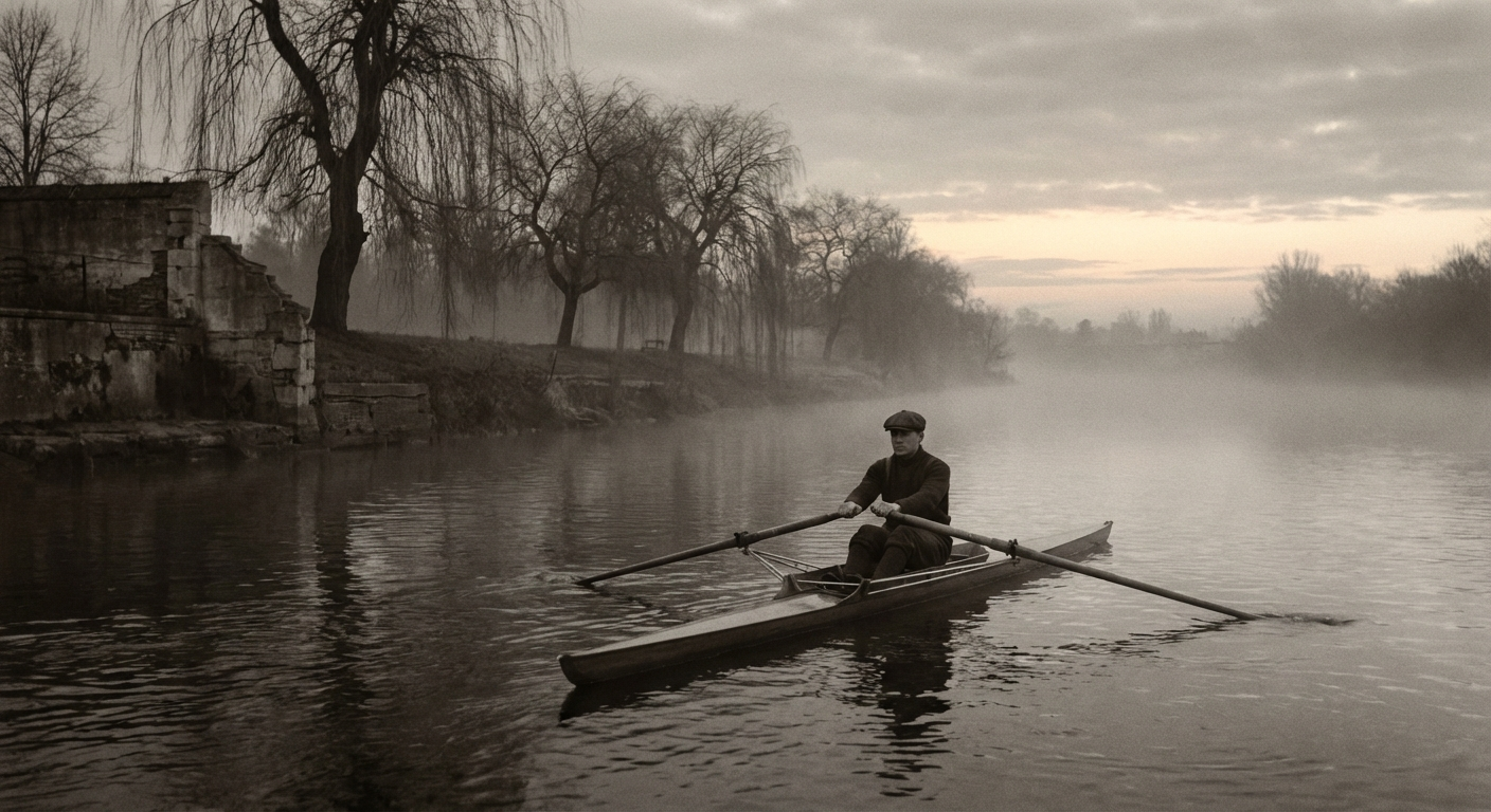 Wren on the Lower Ashwater at dawn, Early Post cutting through the still water