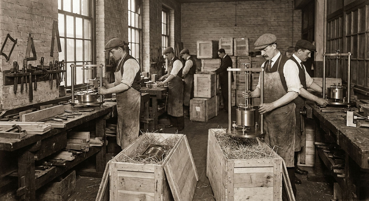 Crated monitoring equipment at the Northcroft Instruments workshop in Edgeminster, ready for dispatch