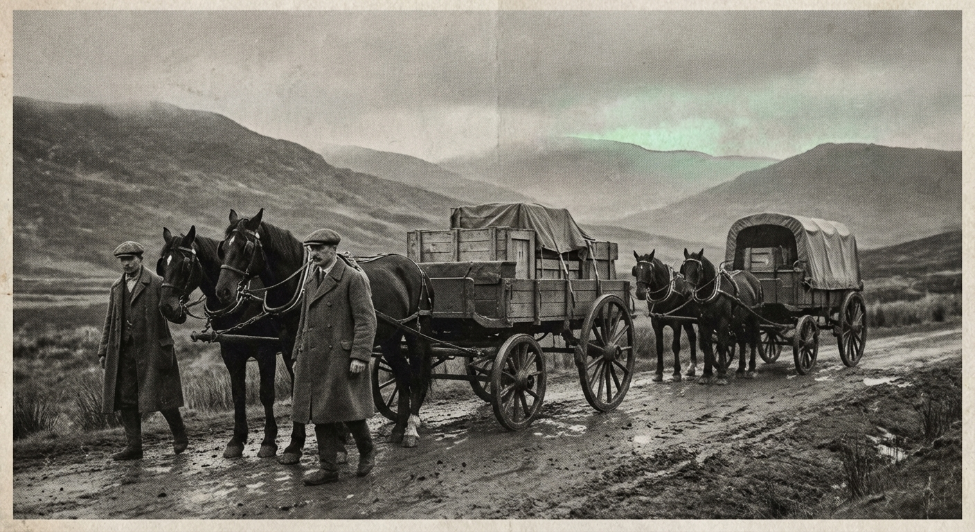 The instrument convoy on the road to Greymoor, carrying seismometers and gas sampling equipment for the new monitoring station.