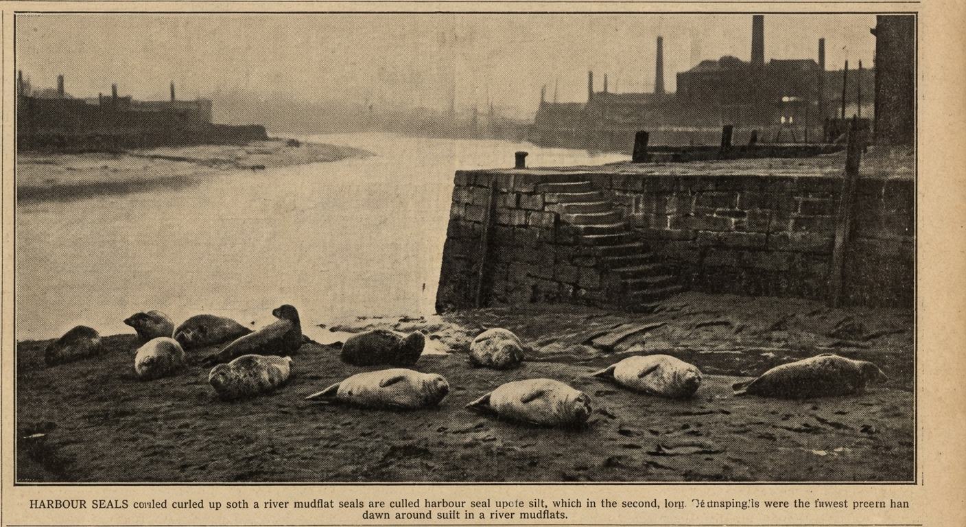 Harbour seals on the Lower Ashwater mudflats at dawn