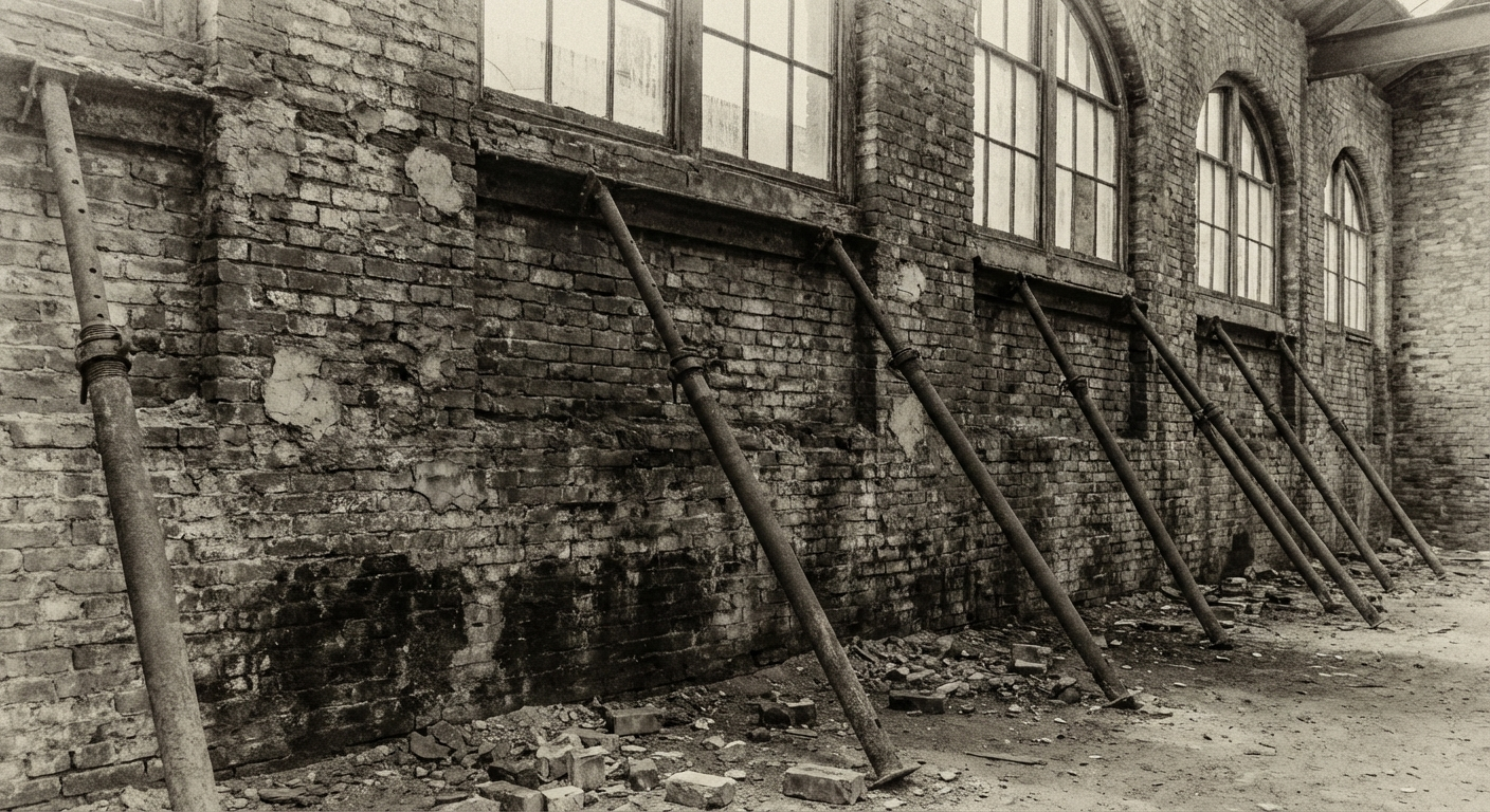 Water damage to the eastern load-bearing wall of the Harbourfront Parade warehouse